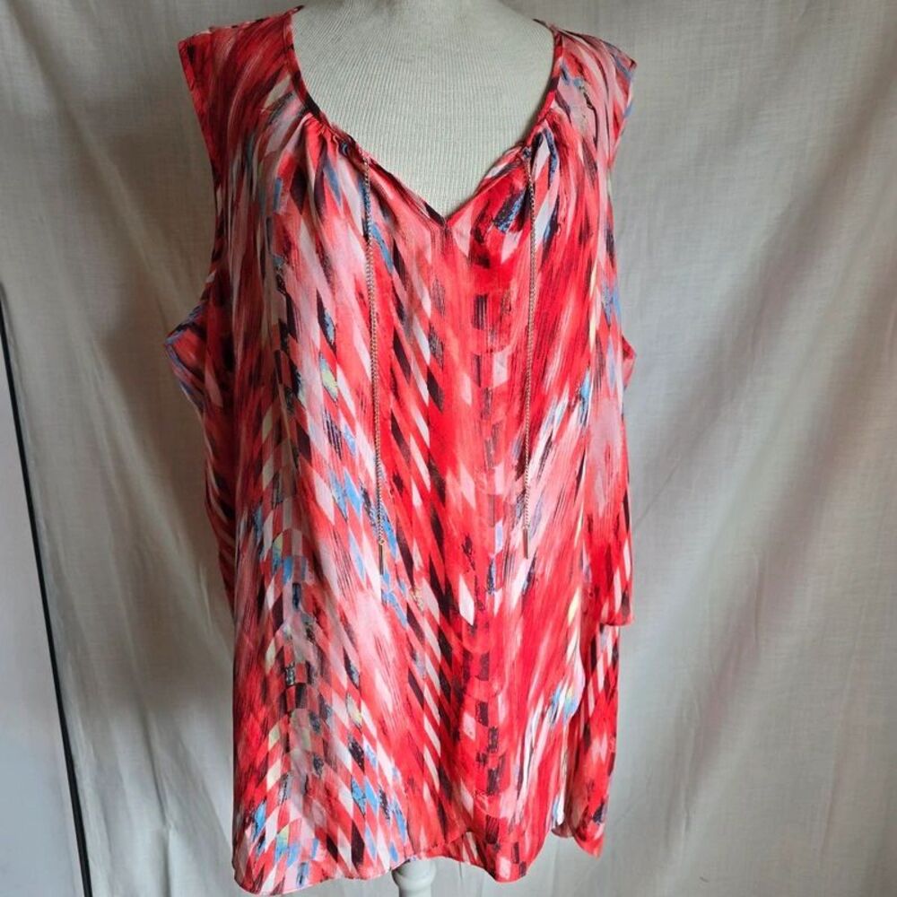 Avenue Red Abstract Print Chain Accent Layered Tank Top 30/32 New